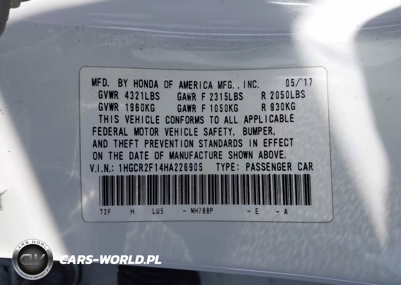 2017 Honda Accord Sport Se VIN:1HGCR2F14HA226905 - 9