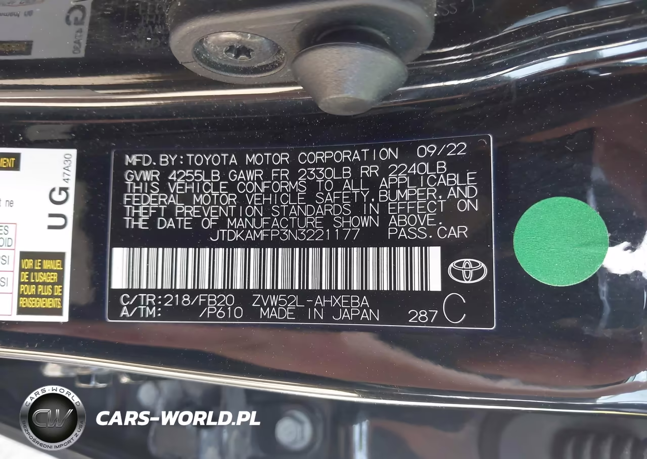 2022 Toyota Prius Prime Le VIN:JTDKAMFP3N3221177 - 9