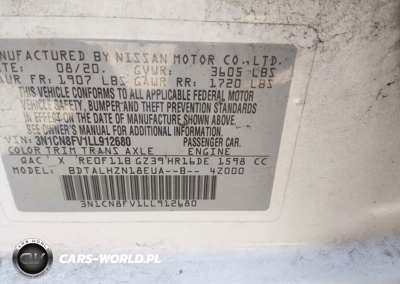 2020 Nissan Versa Sr Xtronic Cvt VIN:3N1CN8FV1LL912680 - 9