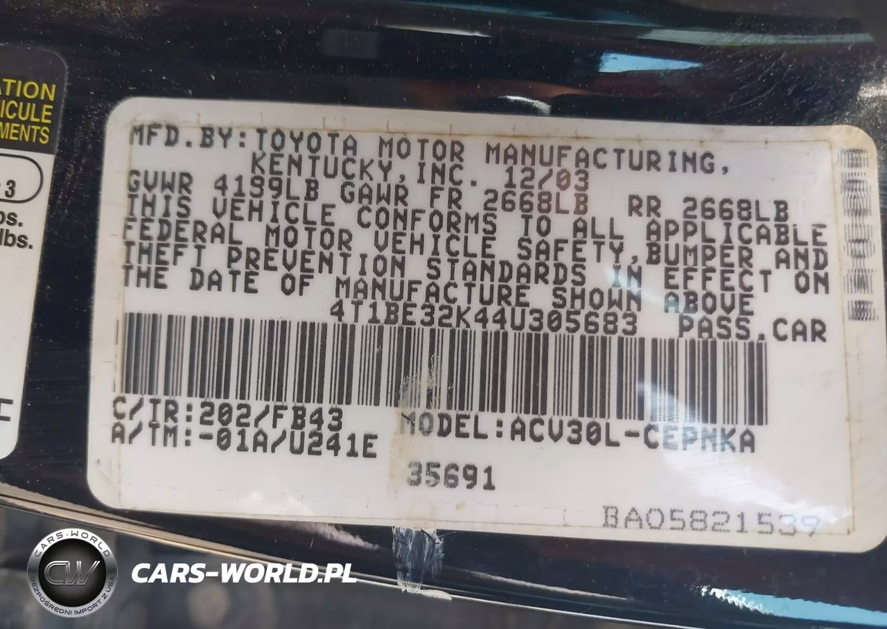 2004 Toyota Camry Le VIN:4T1BE32K44U305683 - 9