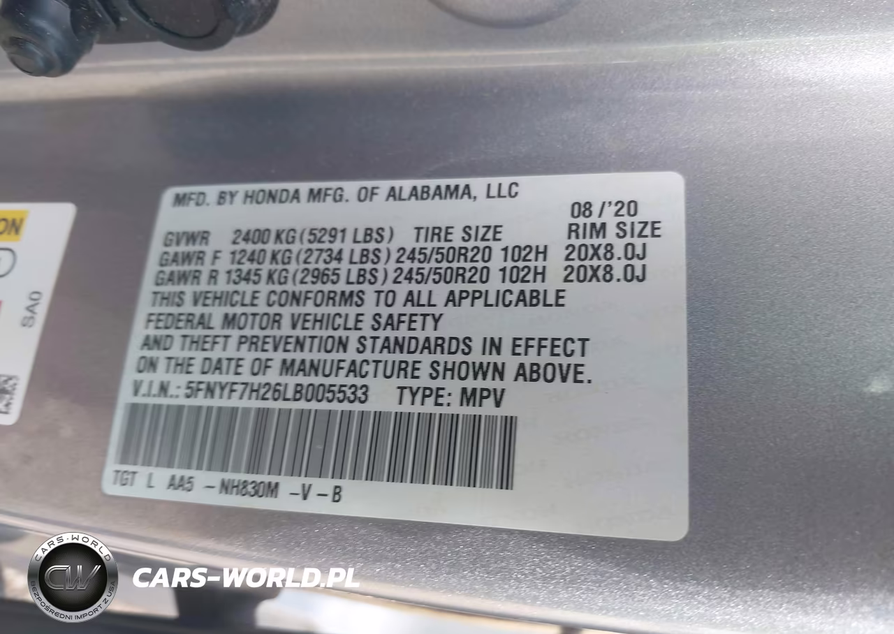 2020 Honda Passport 2Wd Sport VIN:5FNYF7H26LB005533 - 9