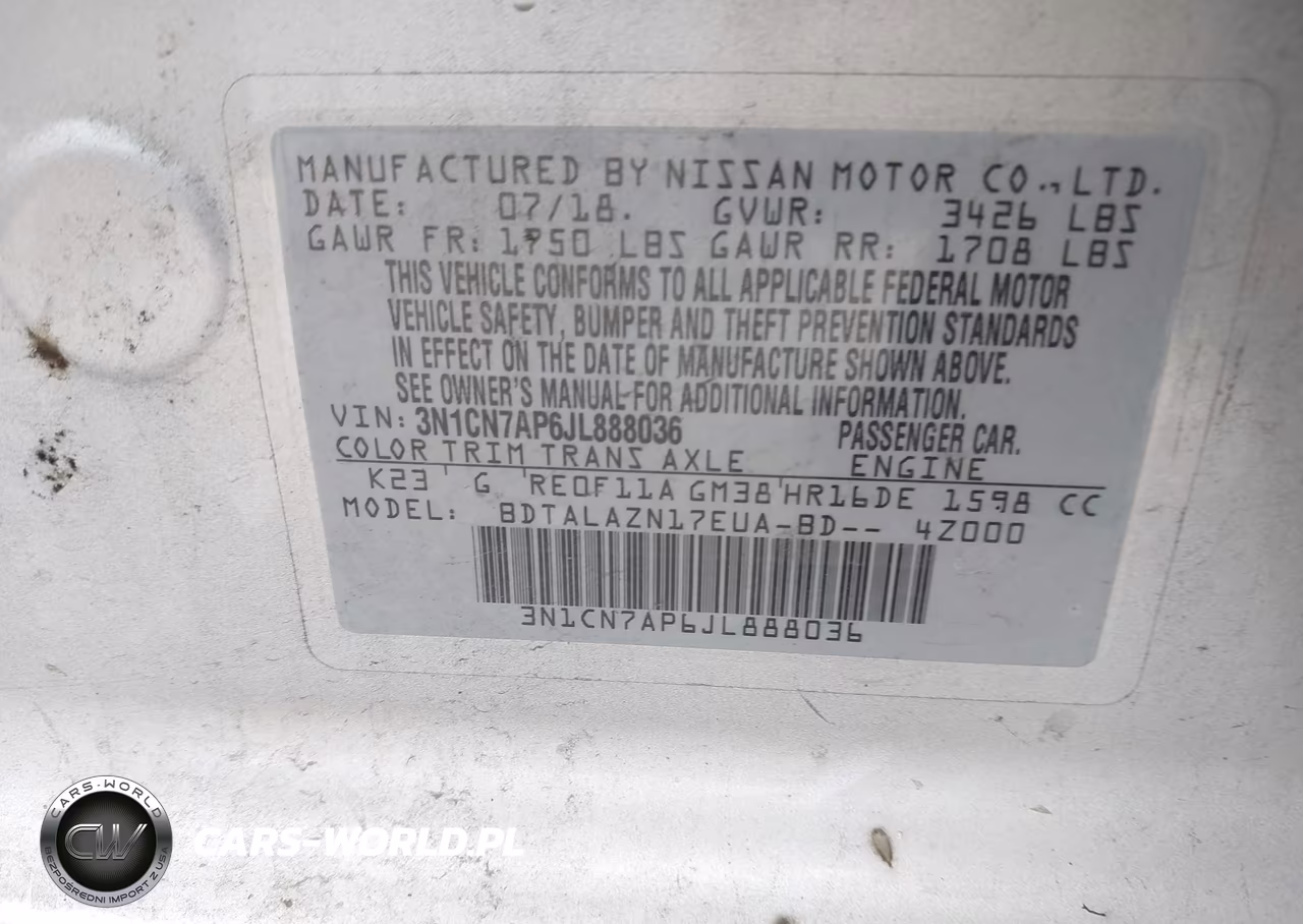 2018 Nissan Versa 1.6 S+ VIN:3N1CN7AP6JL888036 - 9