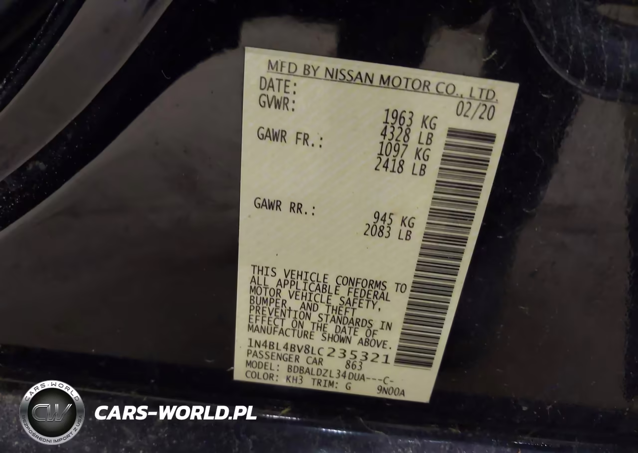 2020 Nissan Altima S Fwd VIN:1N4BL4BV8LC235321 - 9