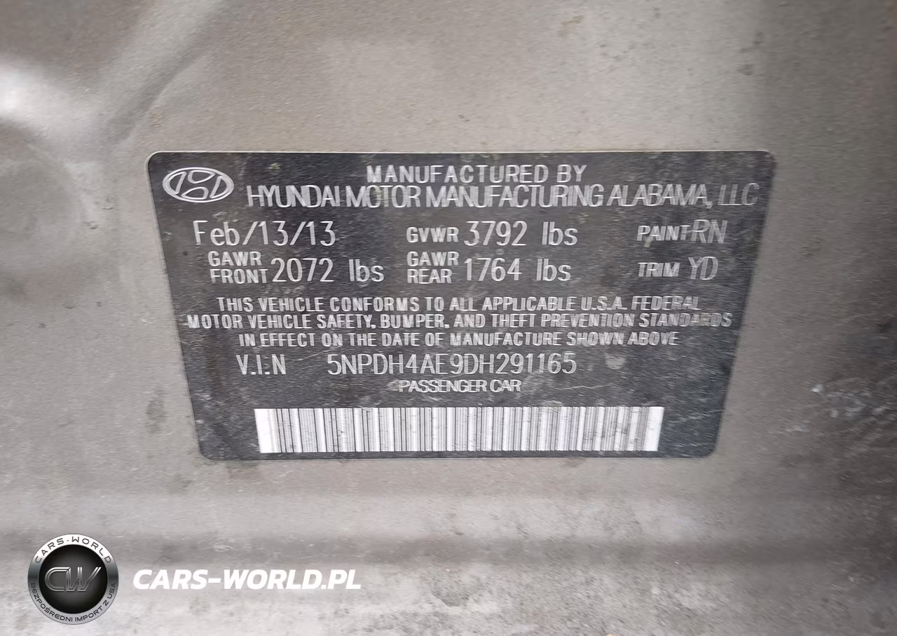 2013 Hyundai Elantra Gls VIN:5NPDH4AE9DH291165 - 9
