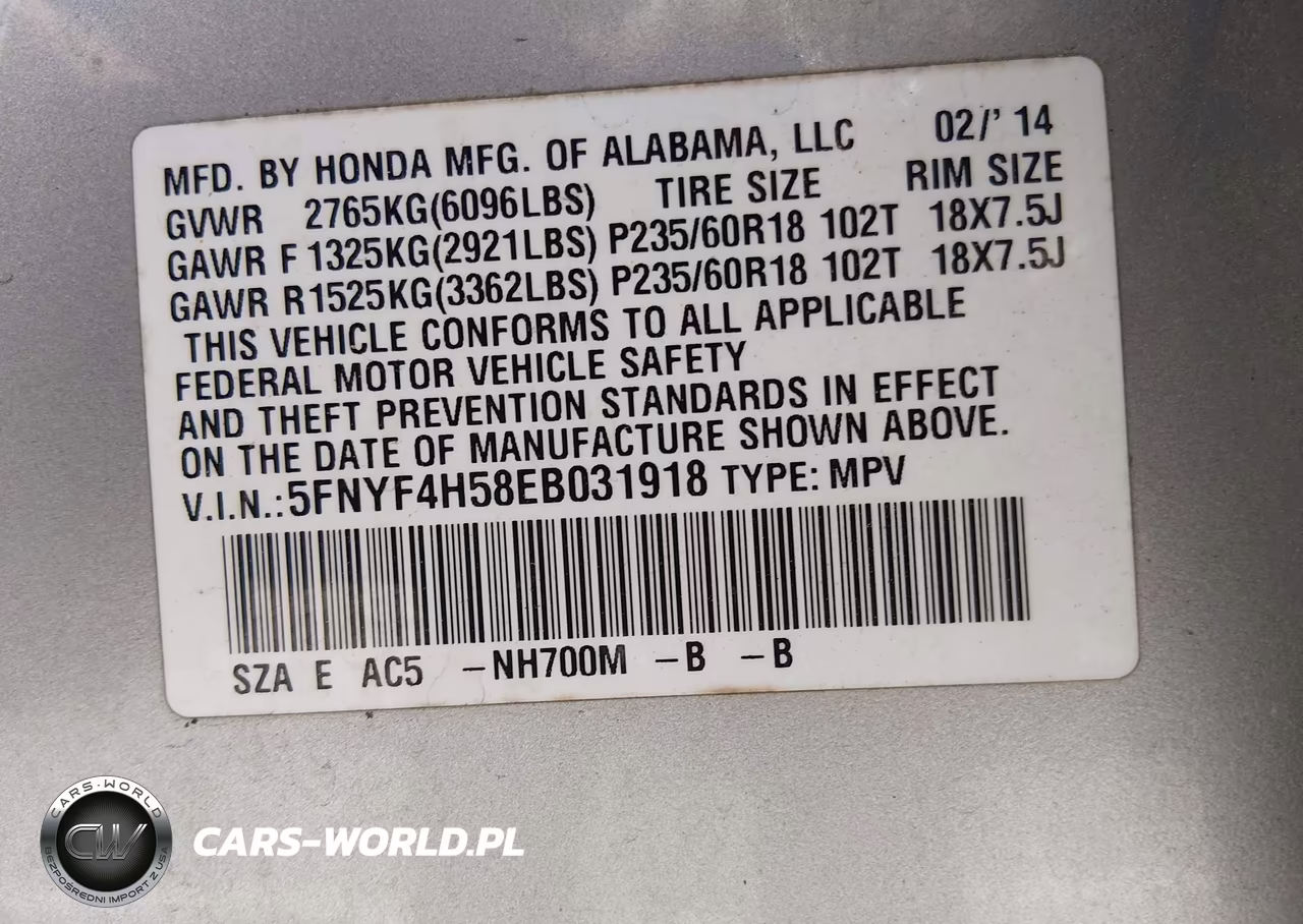 2014 Honda Pilot Ex-L VIN:5FNYF4H58EB031918 - 9