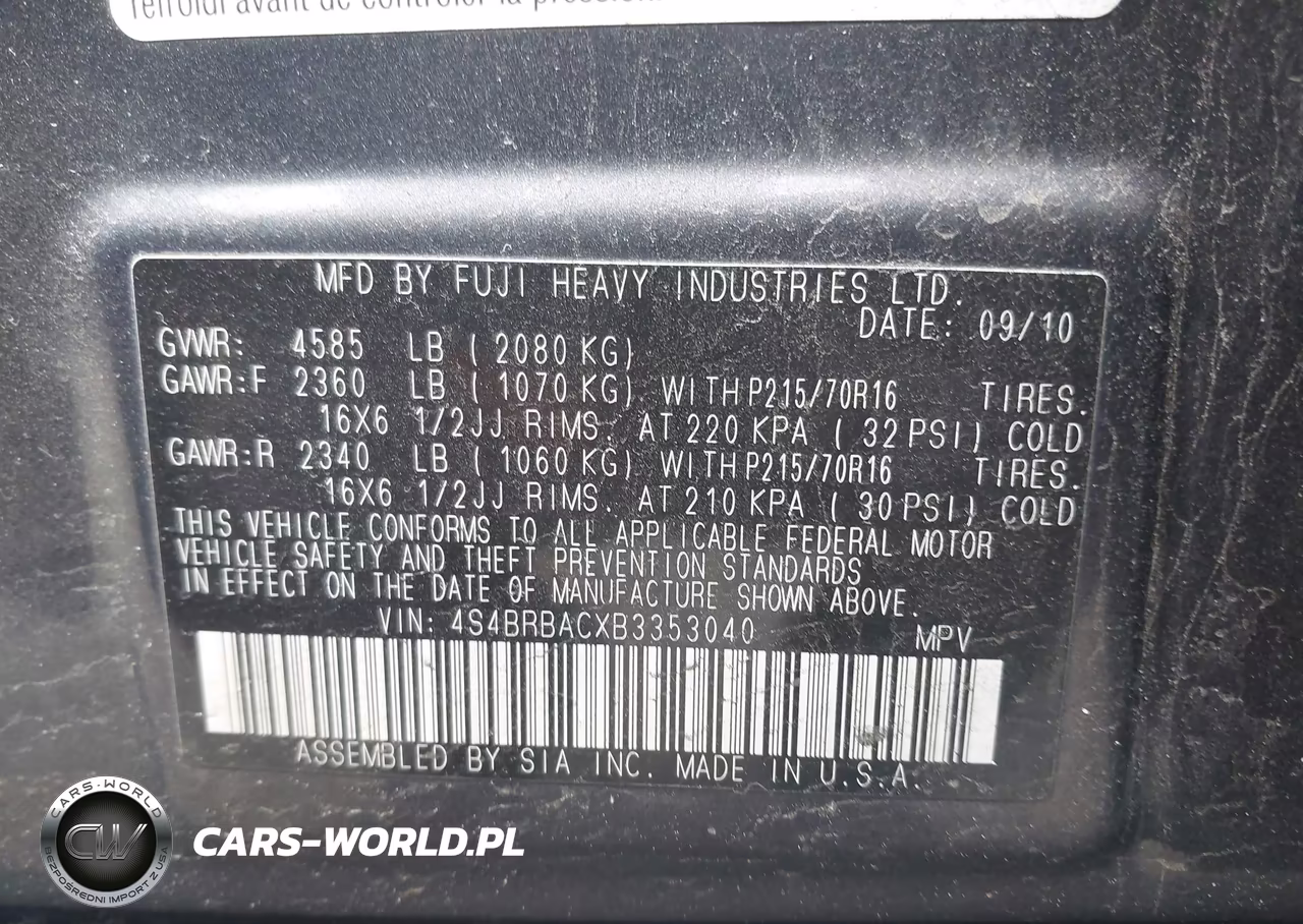 2011 Subaru Outback 2.5I VIN:4S4BRBACXB3353040 - 9