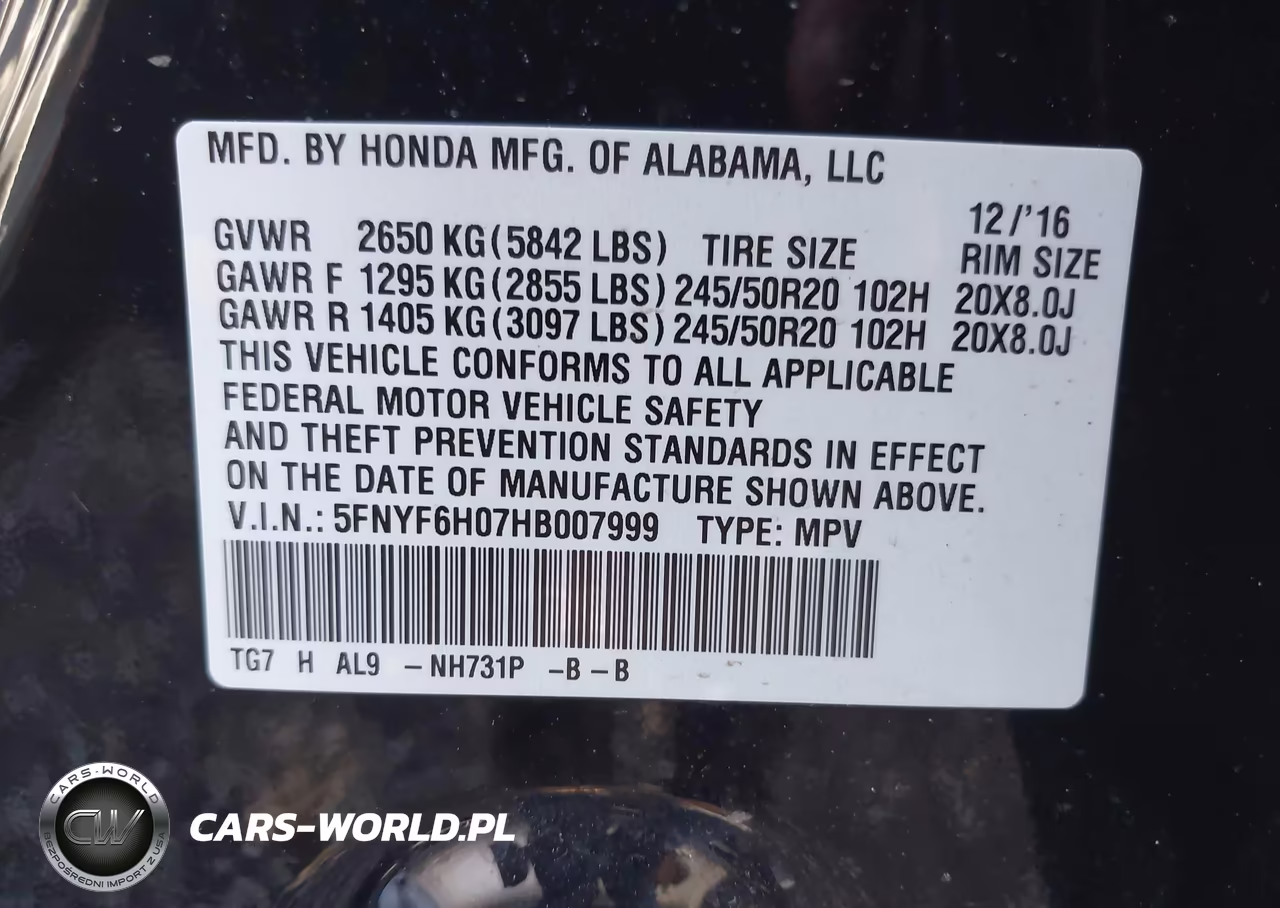 2017 Honda Pilot Elite VIN:5FNYF6H07HB007999 - 9