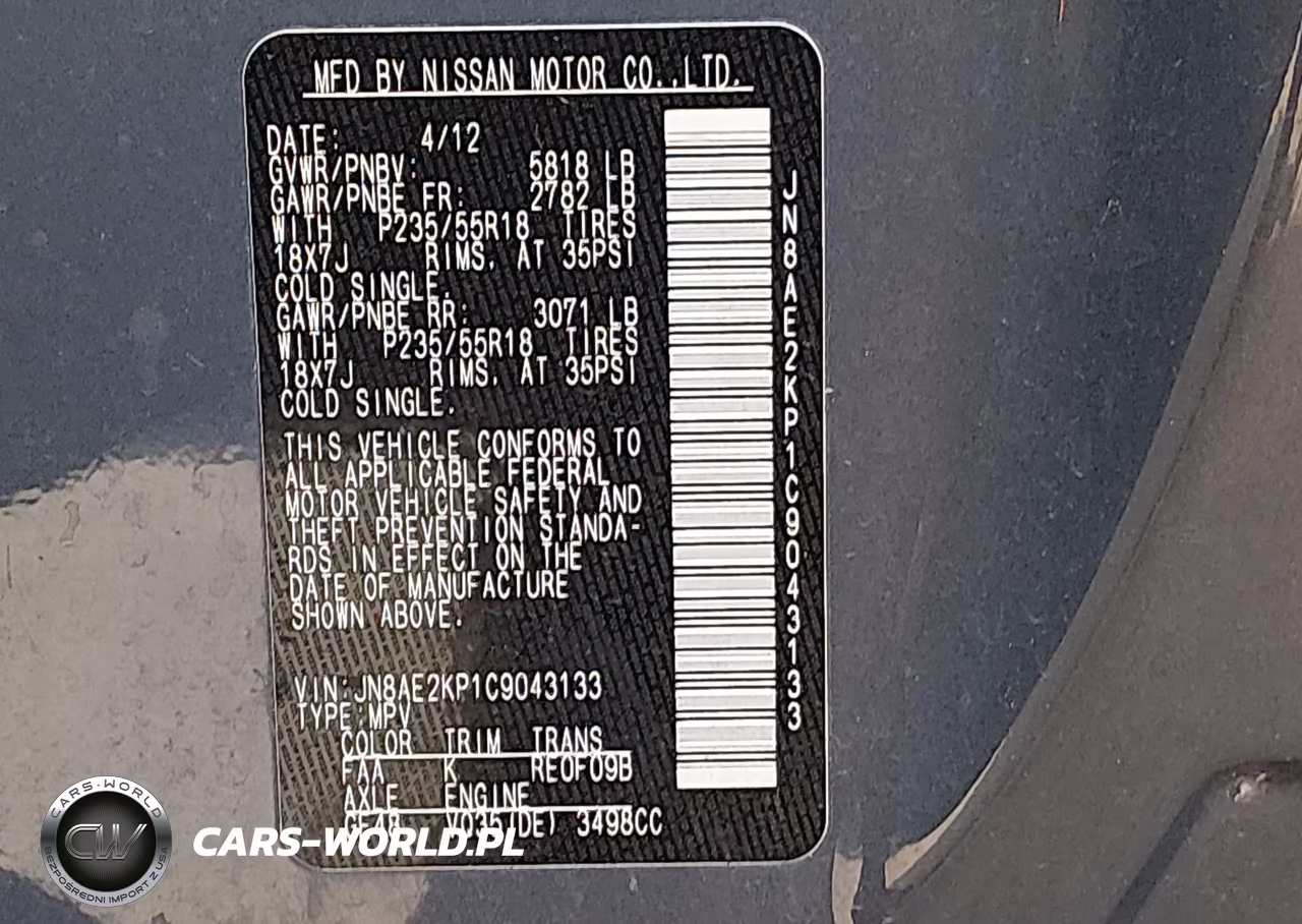 2012 Nissan Quest Sl VIN:JN8AE2KP1C9043133 - 9