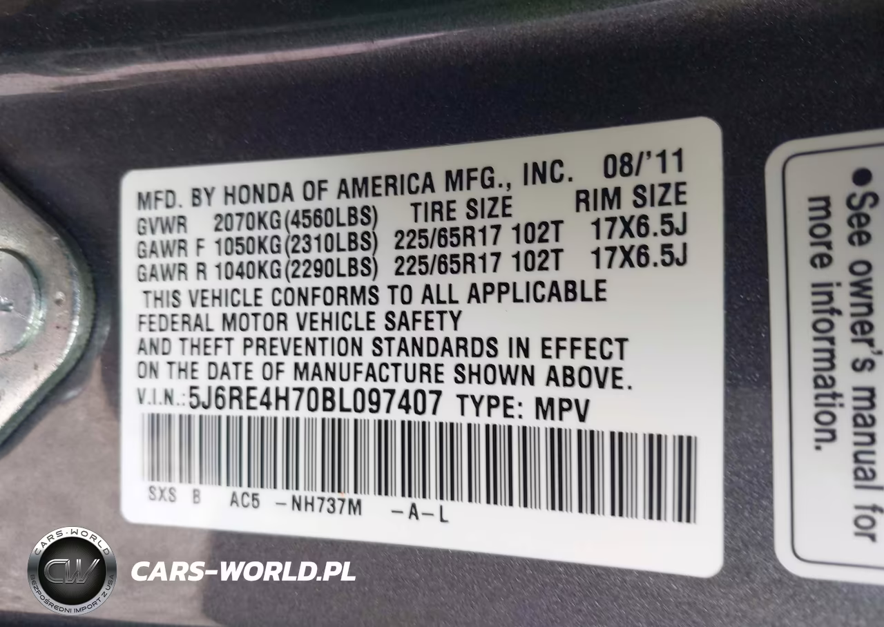 2011 Honda Cr-V Ex-L VIN:5J6RE4H70BL097407 - 9