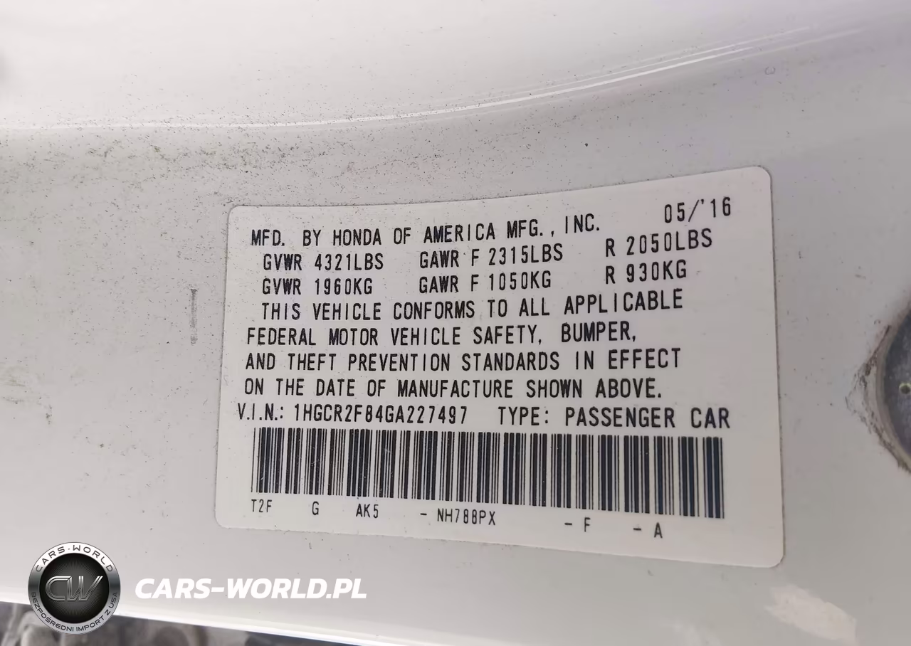 2016 Honda Accord Ex-L VIN:1HGCR2F84GA227497 - 9