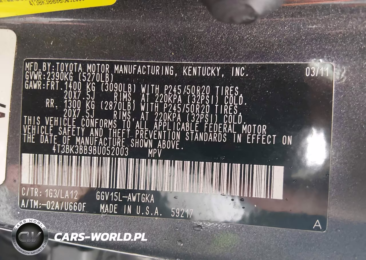 2011 Toyota Venza Base V6 VIN:4T3BK3BB9BU052003 - 9