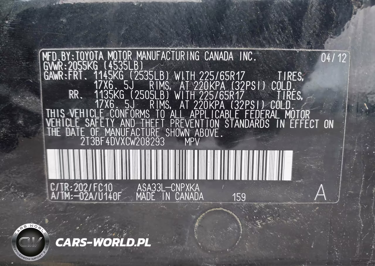 2012 Toyota Rav4 VIN:2T3BF4DVXCW208293 - 9