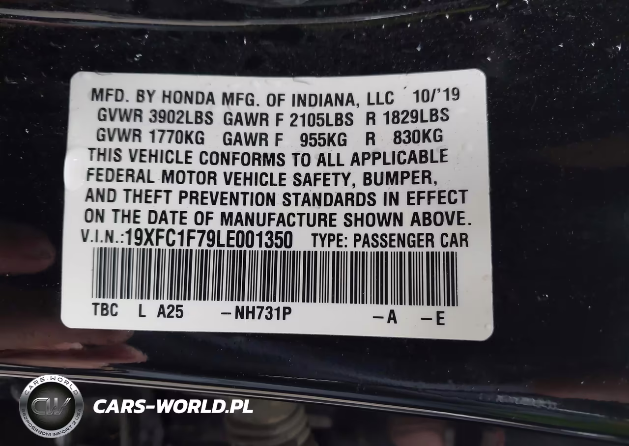 2020 Honda Civic Ex-L VIN:19XFC1F79LE001350 - 9