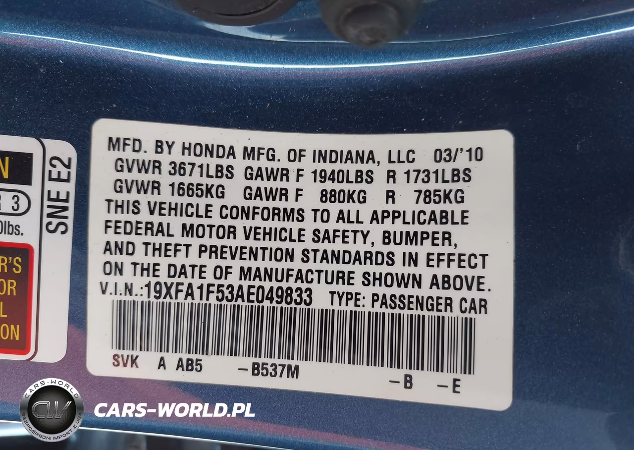 2010 Honda Civic Lx VIN:19XFA1F53AE049833 - 9