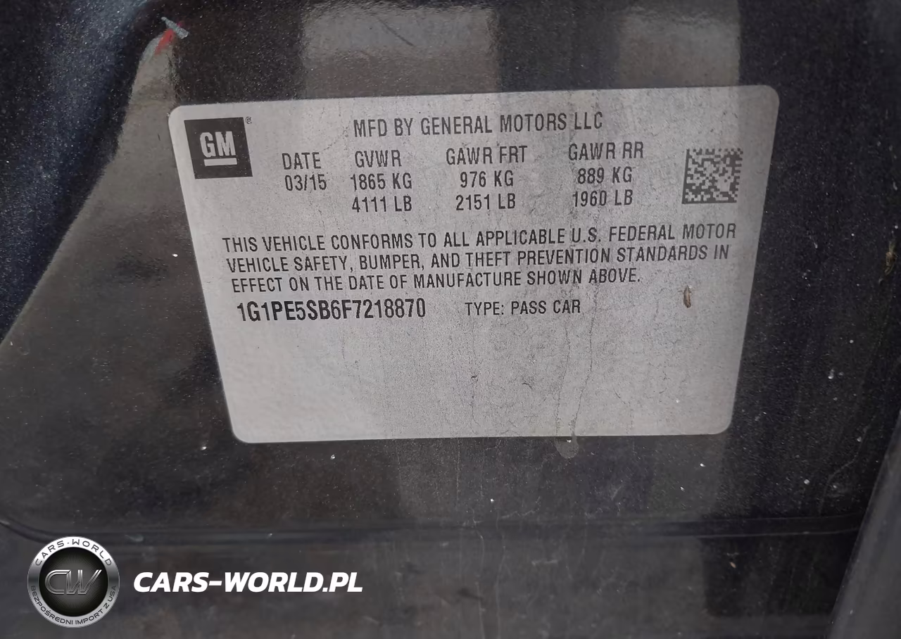 2015 Chevrolet Cruze 2Lt Auto VIN:1G1PE5SB6F7218870 - 9