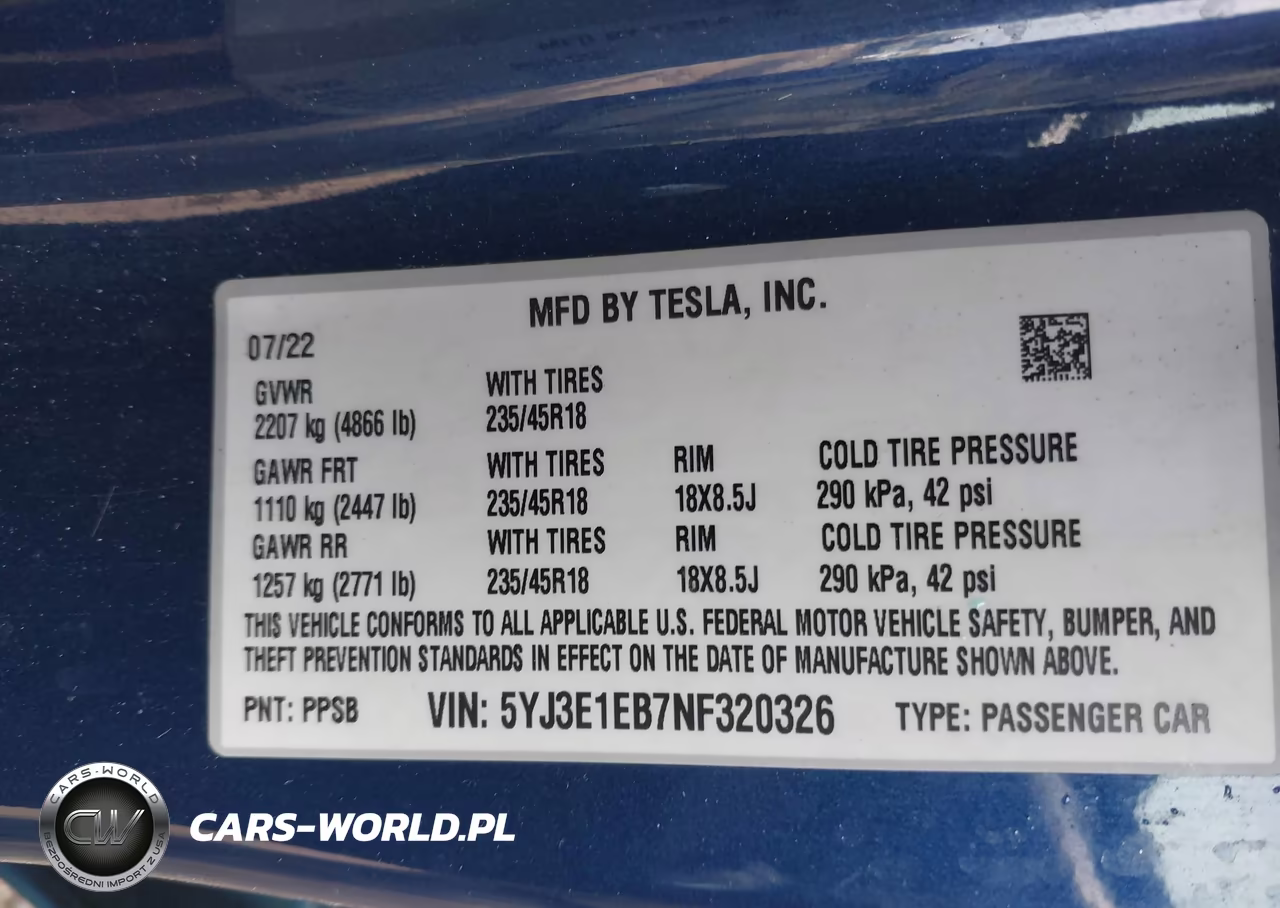 2022 Tesla Model 3 Long Range Dual Motor All-Wheel Drive VIN:5YJ3E1EB7NF320326 - 9