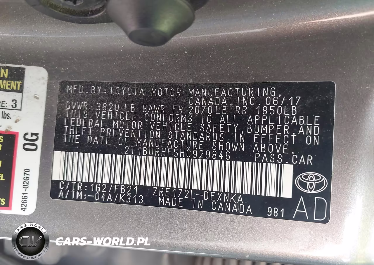 2017 Toyota Corolla Le VIN:2T1BURHE5HC929846 - 9