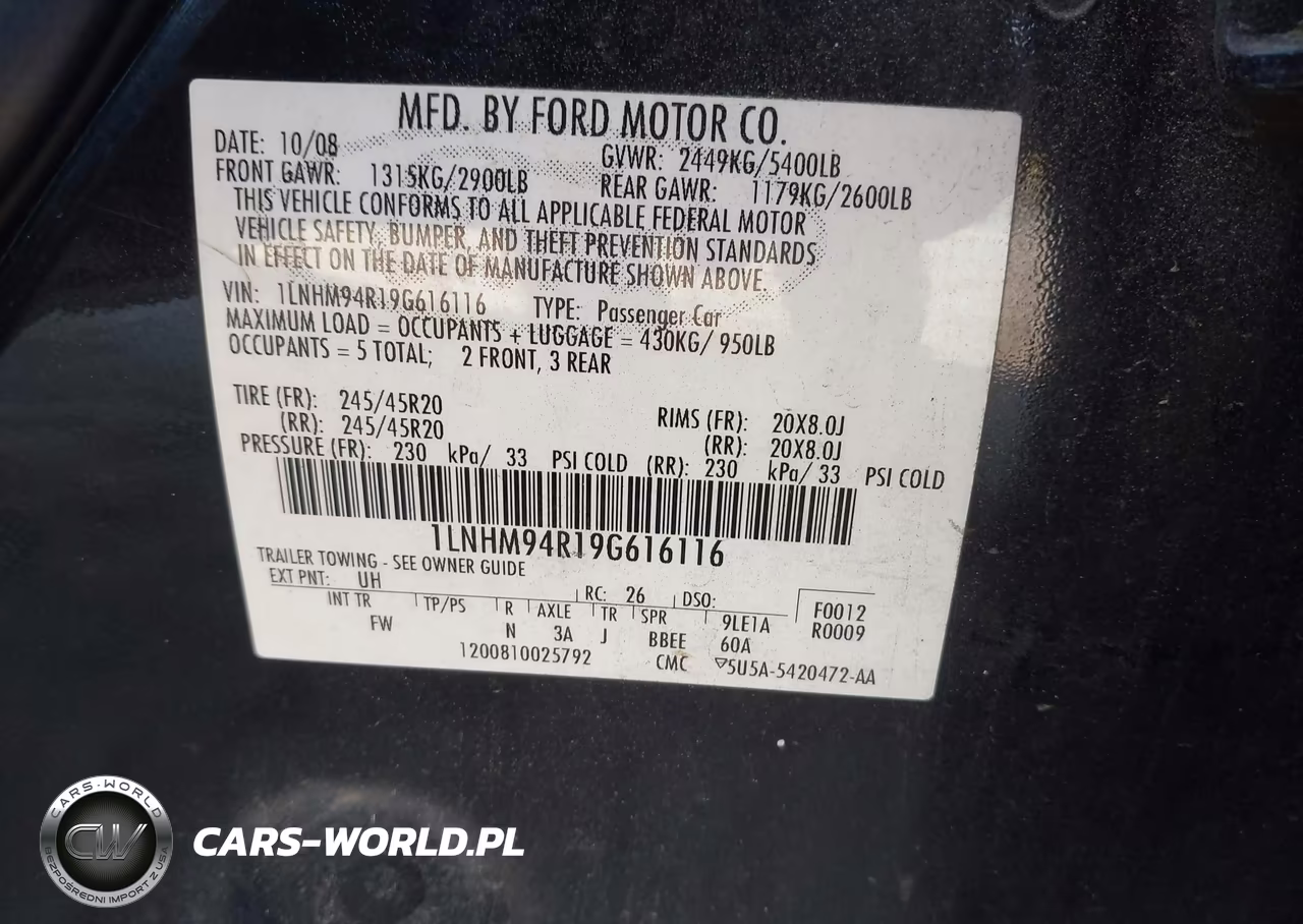 2009 Lincoln Mks VIN:1LNHM94R19G616116 - 9