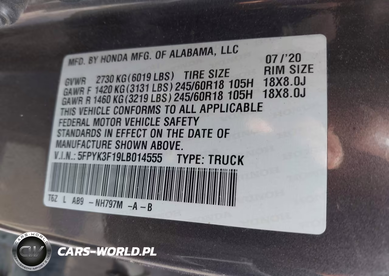 2020 Honda Ridgeline Awd Sport VIN:5FPYK3F19LB014555 - 9