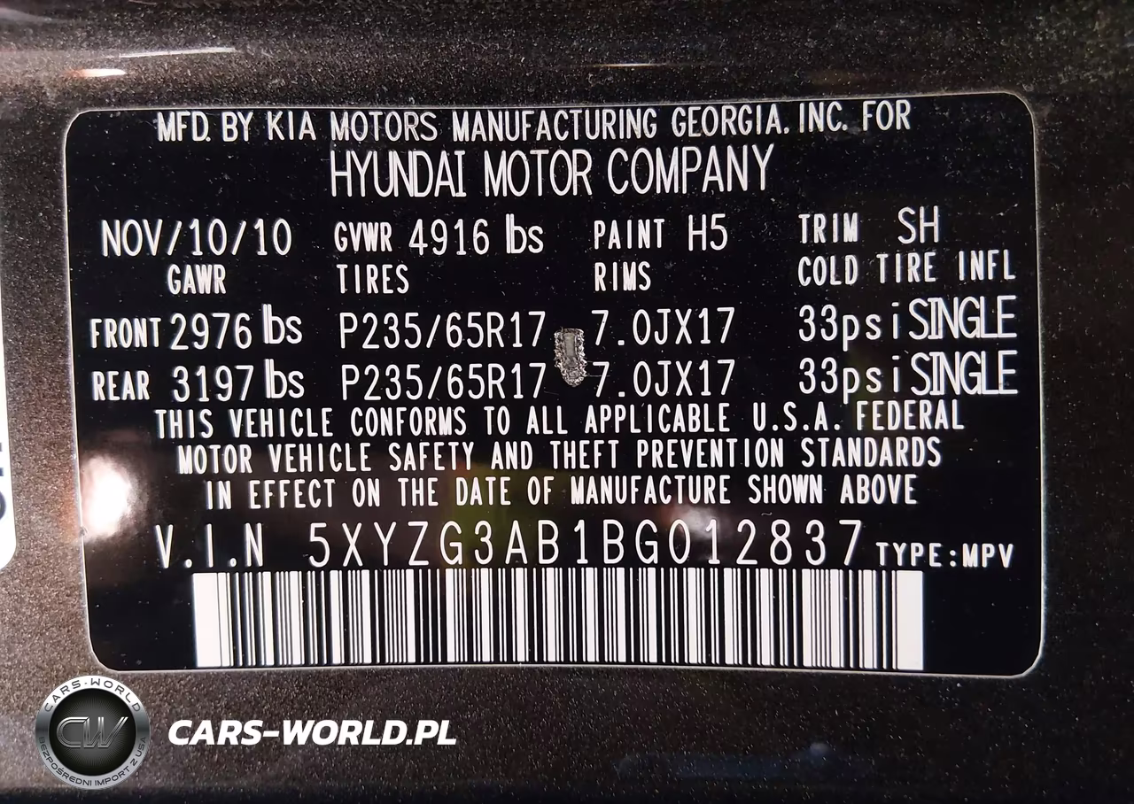 2011 Hyundai Santa Fe Gls VIN:5XYZG3AB1BG012837 - 9
