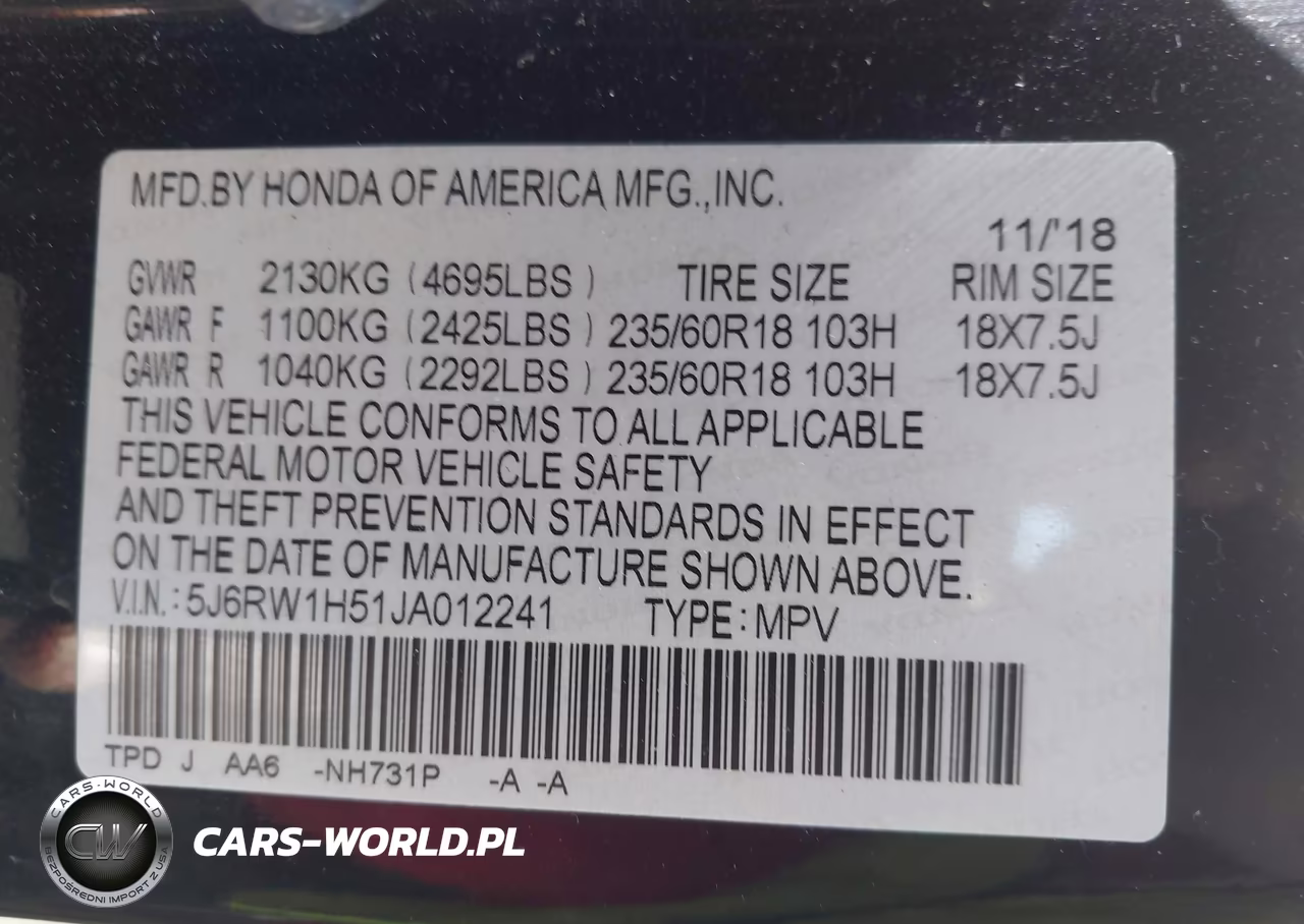 2018 Honda Cr-V Ex VIN:5J6RW1H51JA012241 - 9