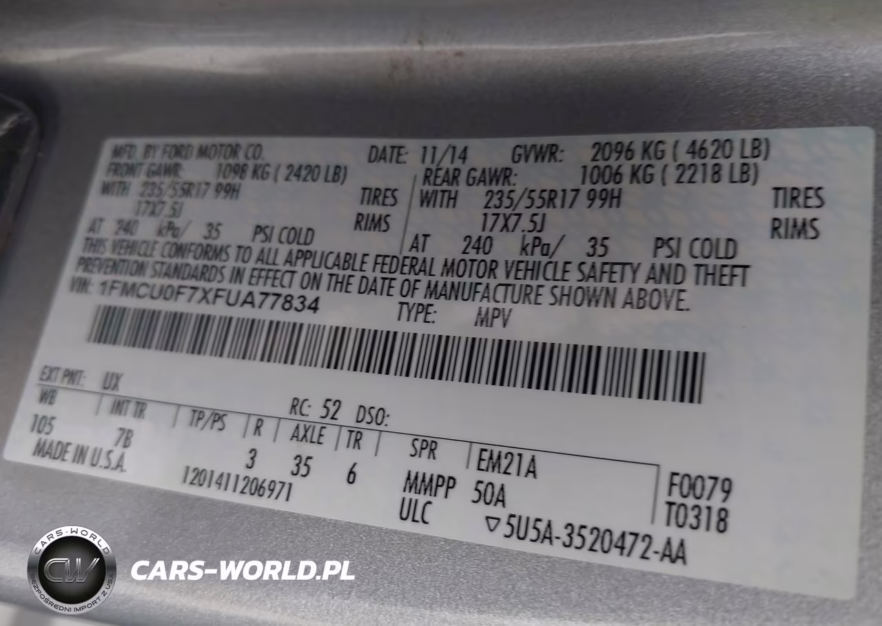 2015 Ford Escape S VIN:1FMCU0F7XFUA77834 - 9