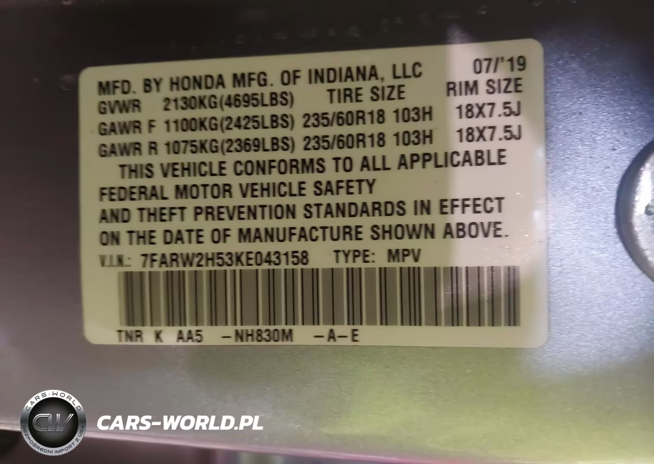 2019 Honda Cr-V Ex VIN:7FARW2H53KE043158 - 9