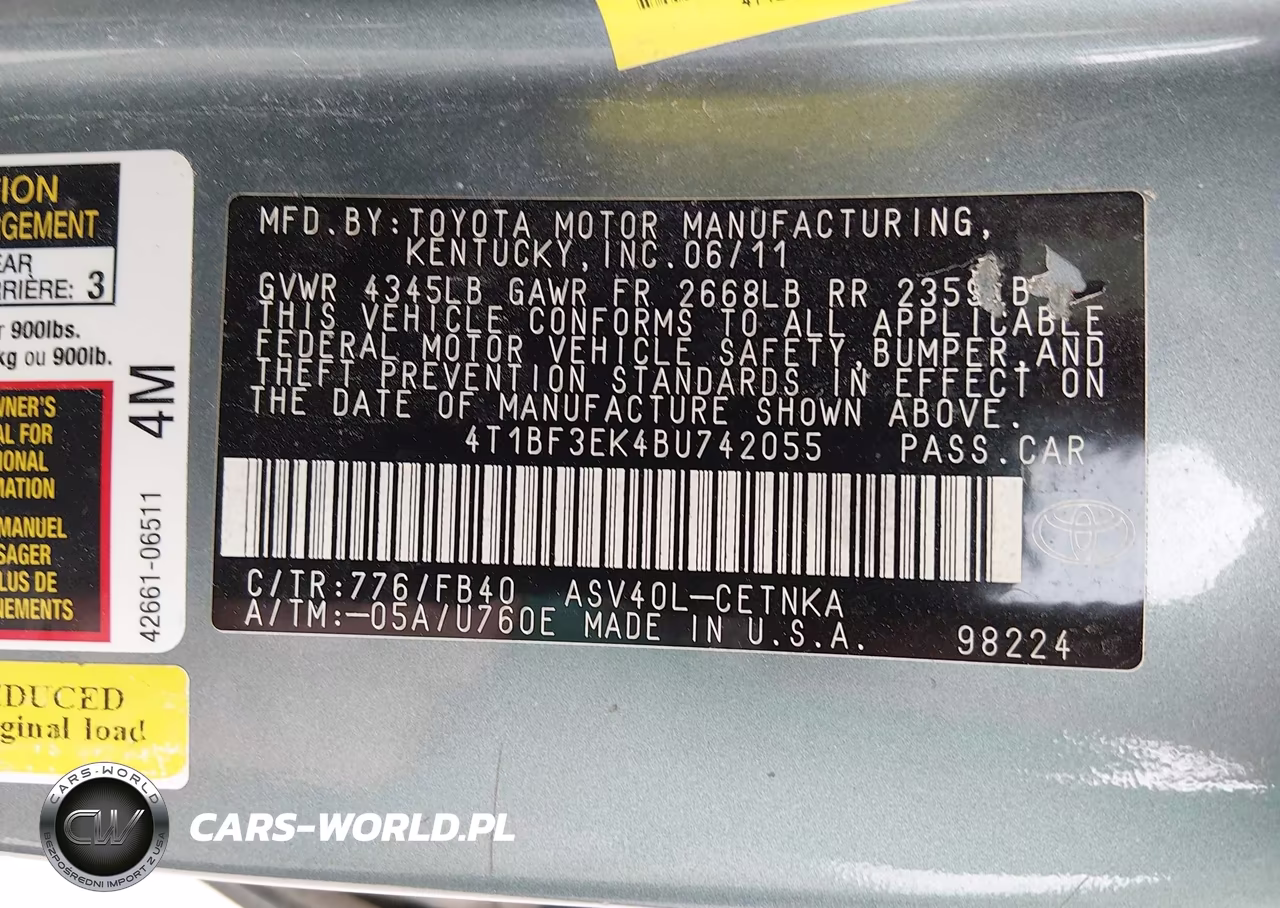 2011 Toyota Camry Le VIN:4T1BF3EK4BU742055 - 9