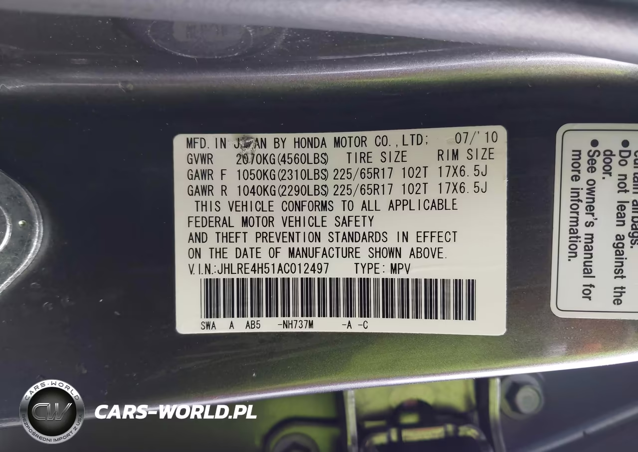2010 Honda Cr-V Ex VIN:JHLRE4H51AC012497 - 9