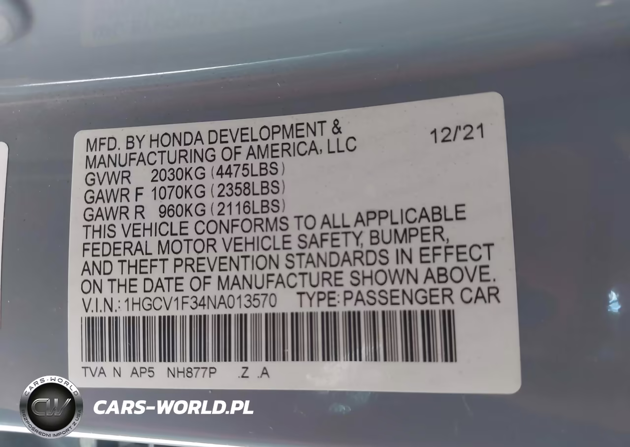 2022 Honda Accord Sport VIN:1HGCV1F34NA013570 - 9