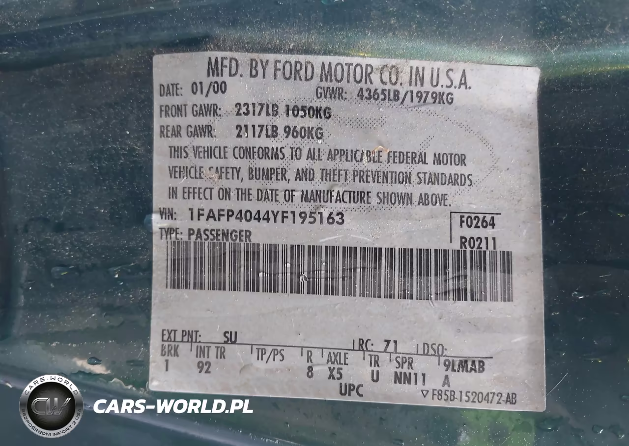 2000 Ford Mustang VIN:1FAFP4044YF195163 - 9