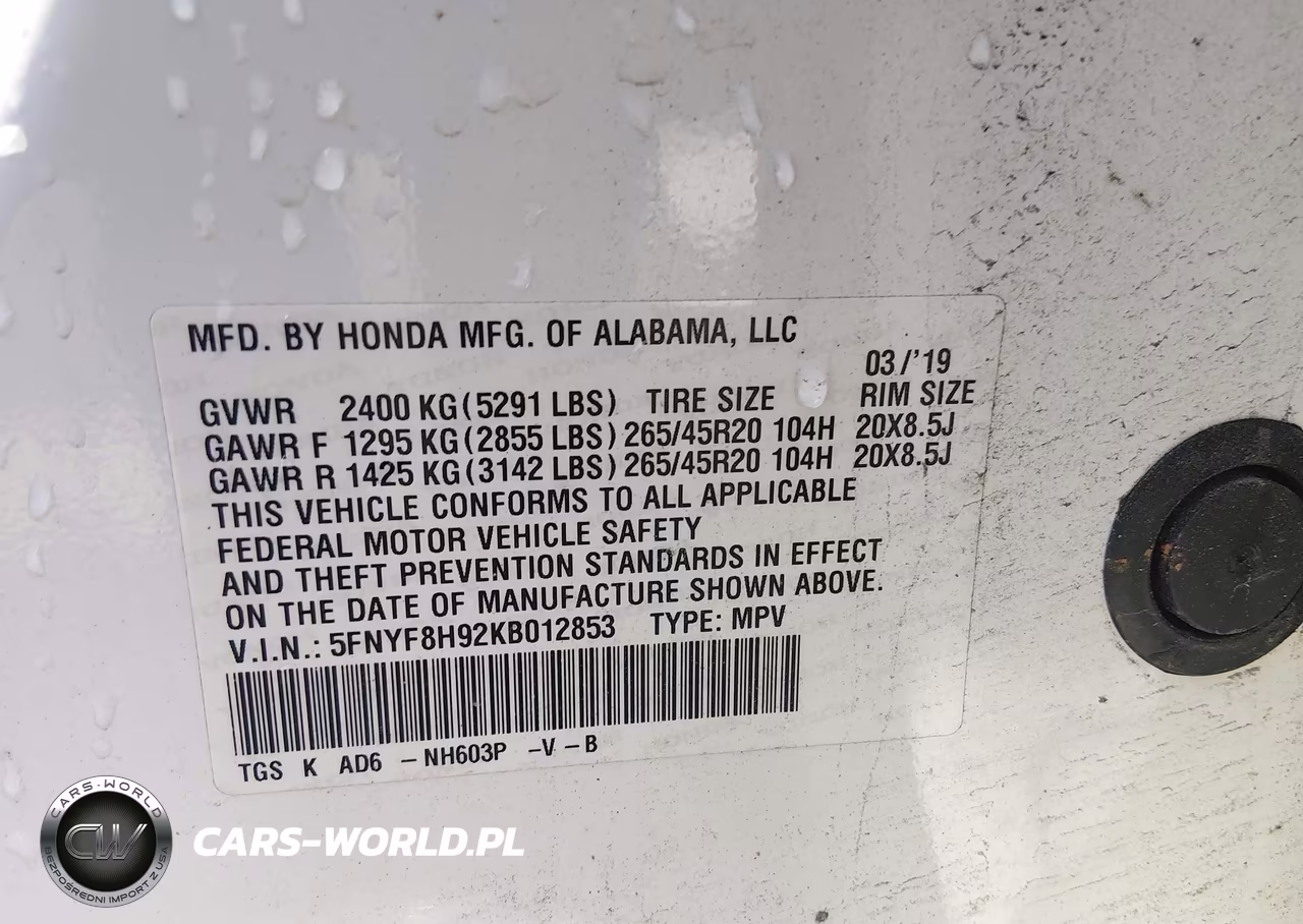 2019 Honda Passport Touring VIN:5FNYF8H92KB012853 - 9