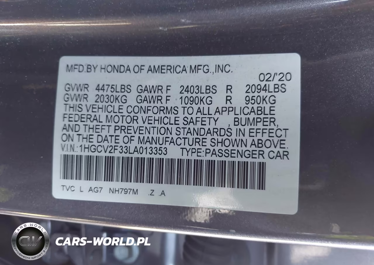 2020 Honda Accord Sport 2.0T VIN:1HGCV2F33LA013353 - 9