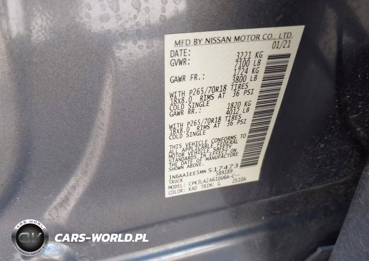 2021 Nissan Titan S 4X2 VIN:1N6AA1EE5MN517473 - 9