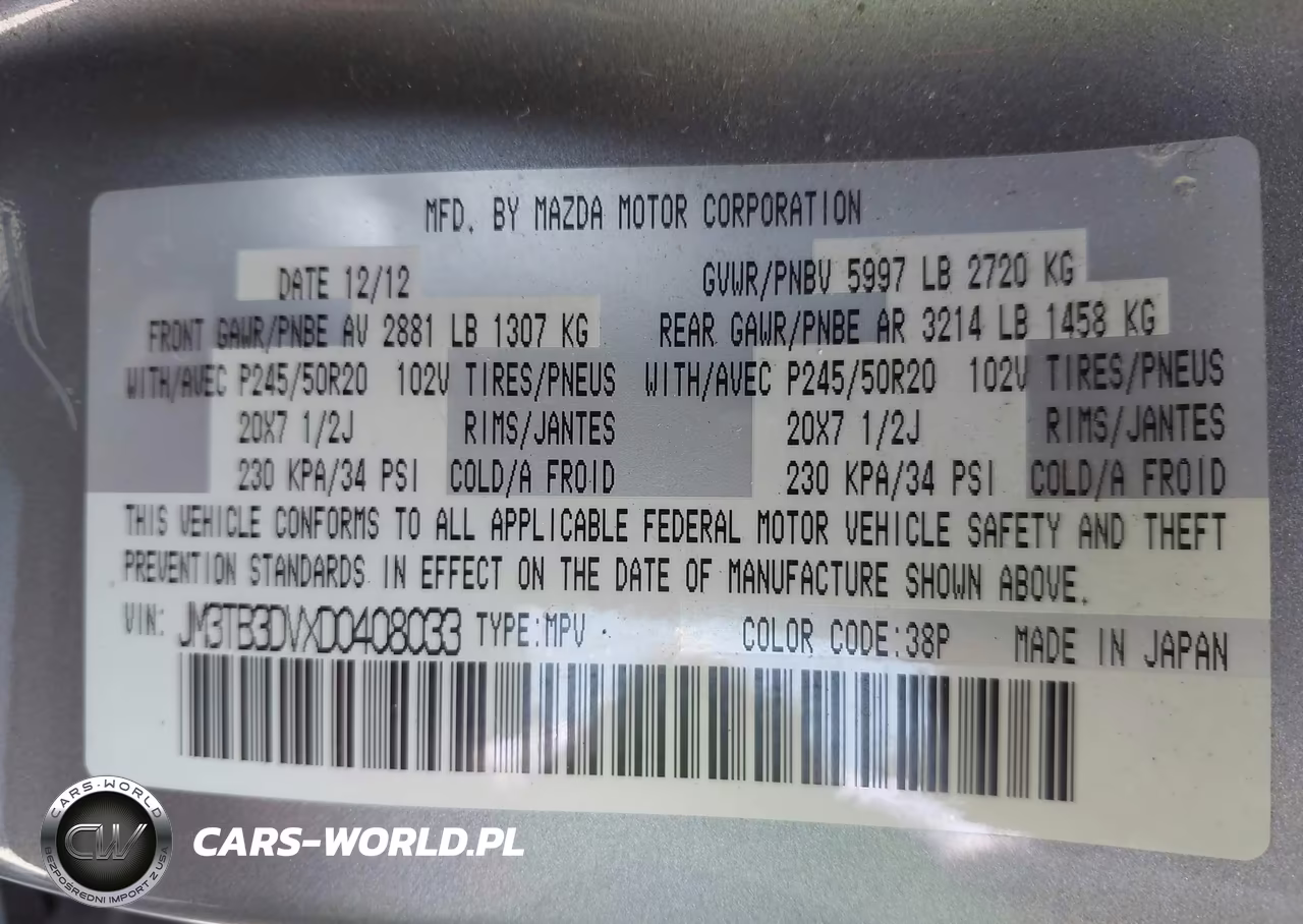 2013 Mazda Cx-9 Grand Touring VIN:JM3TB3DVXD0408033 - 9