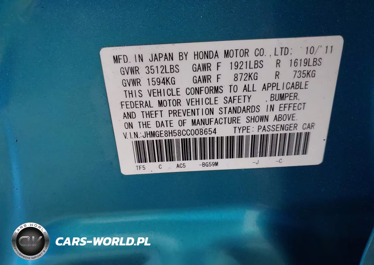 2012 Honda Fit Sport VIN:JHMGE8H58CC008654 - 9