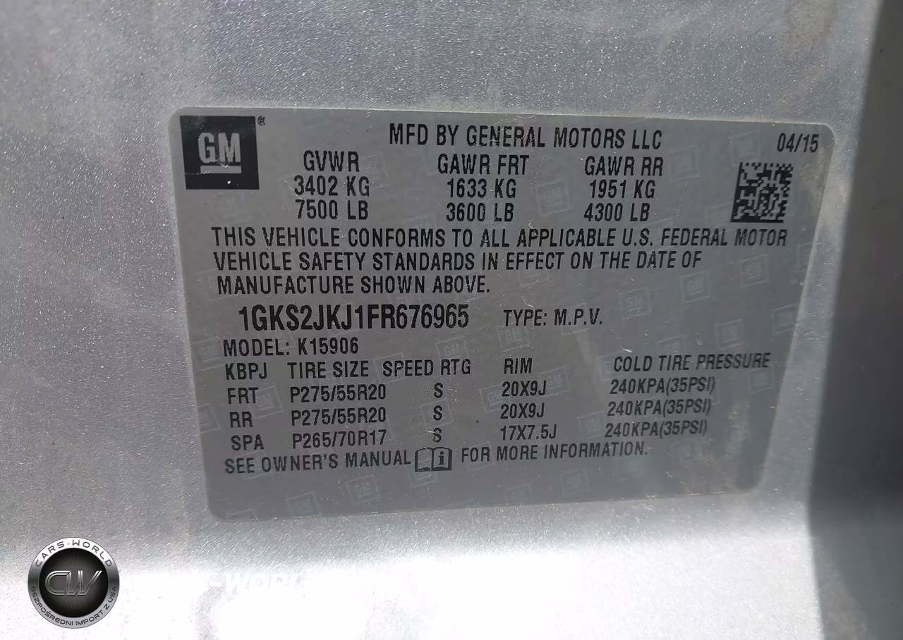 2015 GMC Yukon Xl 1500 Denali VIN:1GKS2JKJ1FR676965 - 9