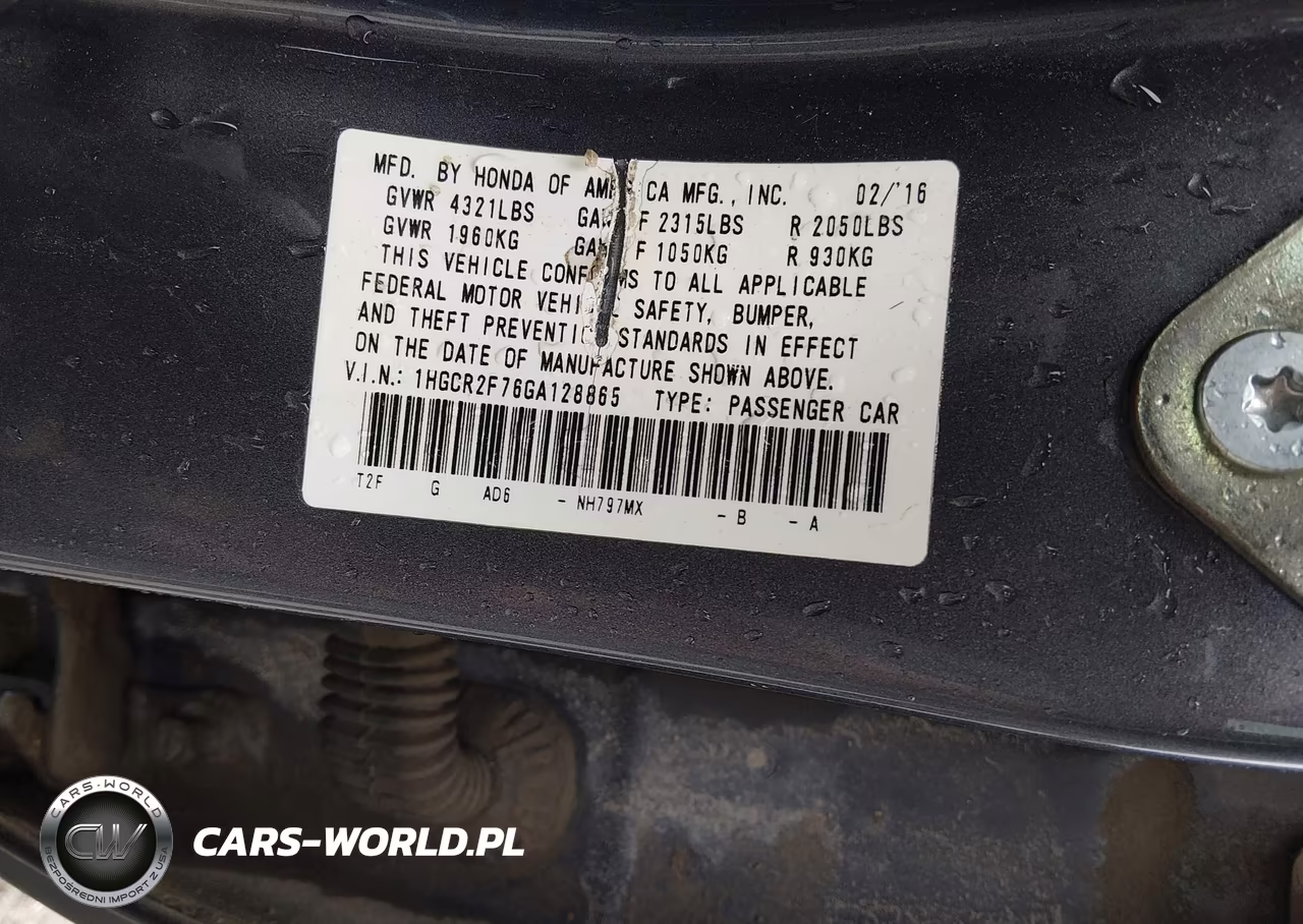 2016 Honda Accord Ex VIN:1HGCR2F76GA128865 - 9