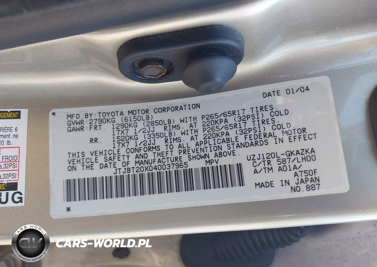 2004 Lexus Gx 470 VIN:JTJBT20X040037965 - 9