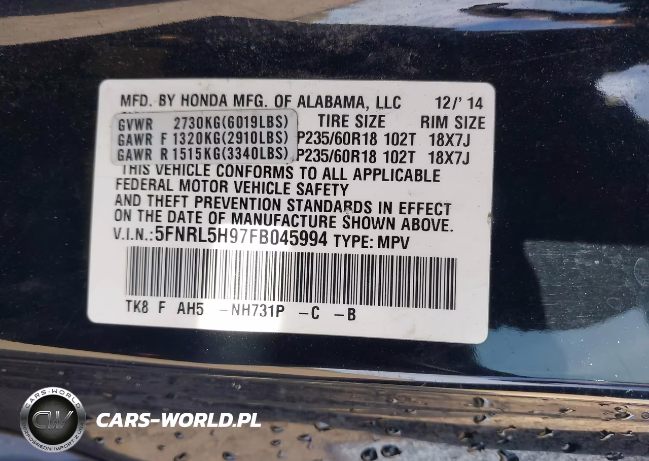 2015 Honda Odyssey Touring-Touring Elite VIN:5FNRL5H97FB045994 - 9