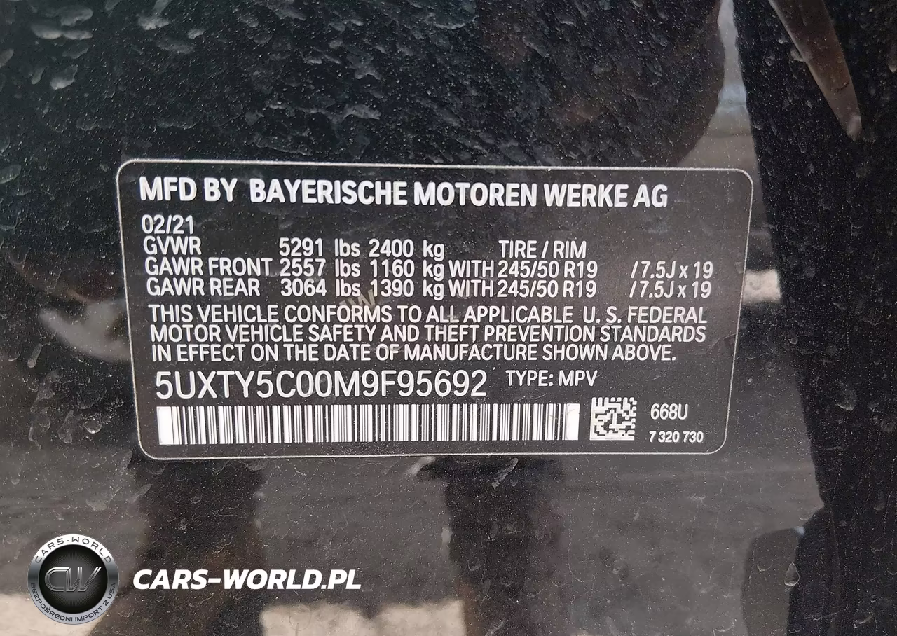 2021 BMW X3 xDrive30I VIN:5UXTY5C00M9F95692 - 9