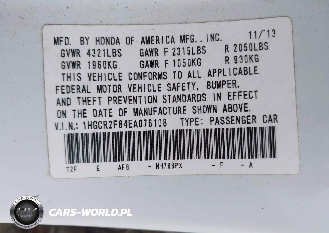 2014 Honda Accord Ex-L VIN:1HGCR2F84EA076108 - 9