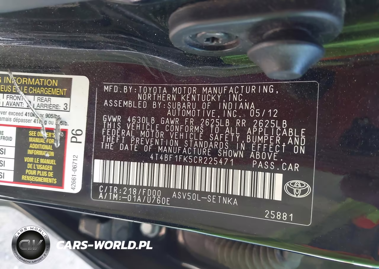 2012 Toyota Camry Le VIN:4T4BF1FK5CR225471 - 9