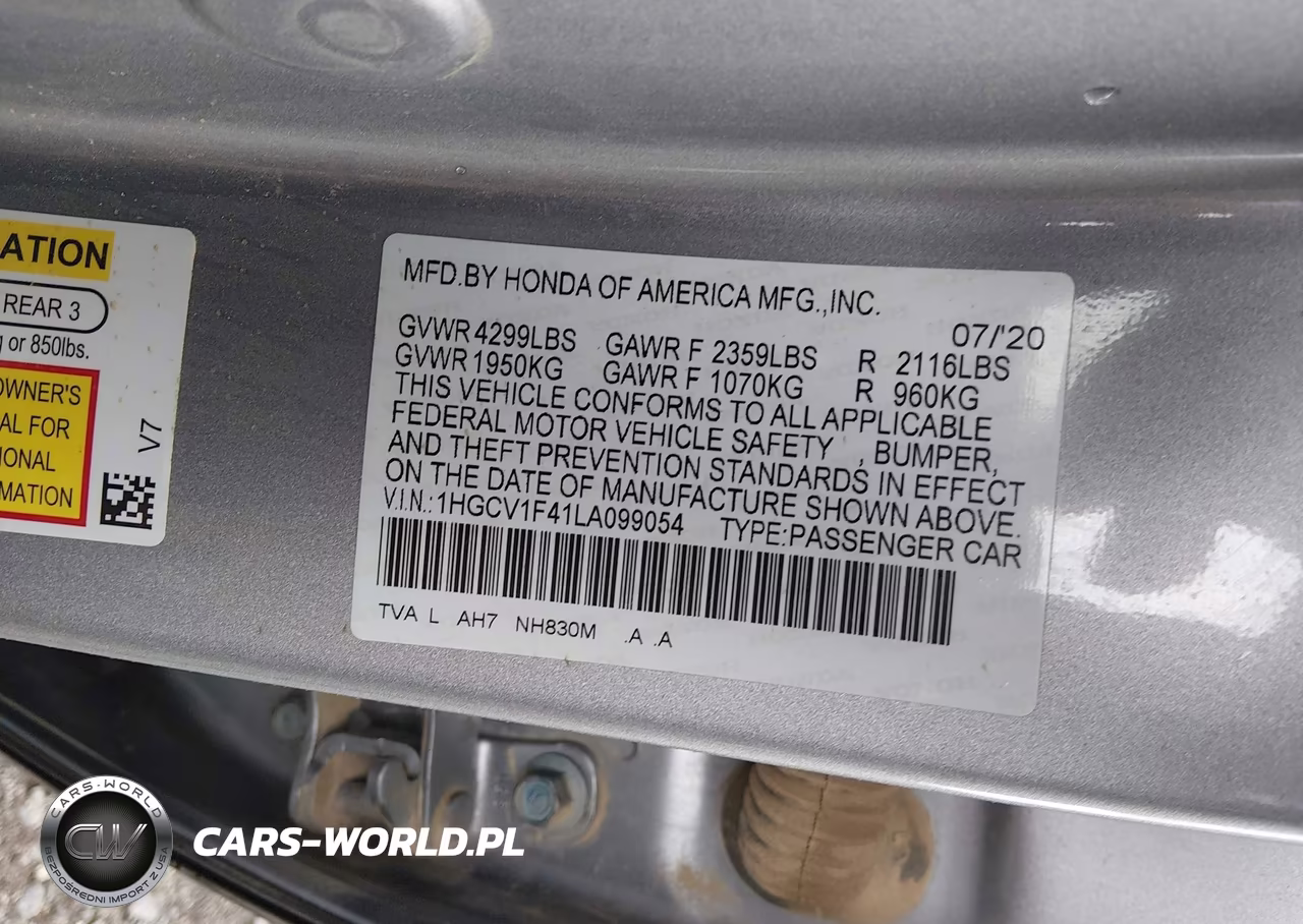 2020 Honda Accord Ex VIN:1HGCV1F41LA099054 - 9