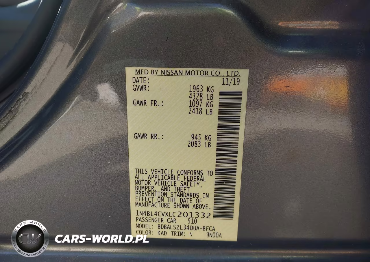 2020 Nissan Altima Sr Fwd VIN:1N4BL4CVXLC201332 - 9