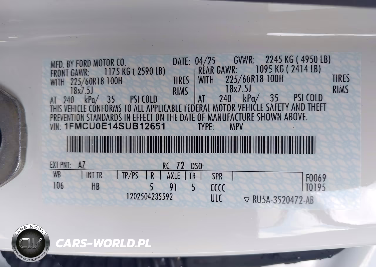 2025 Ford Escape Phev VIN:1FMCU0E14SUB12651 - 9