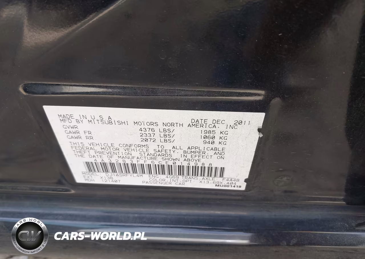 2012 Mitsubishi Galant Es-Se VIN:4A32B3FF6CE014988 - 9