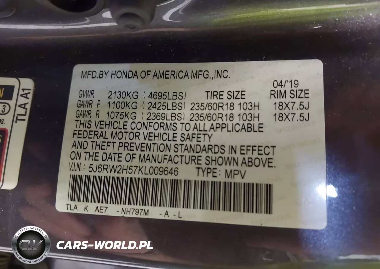 2019 Honda Cr-V Ex VIN:5J6RW2H57KL009646 - 9