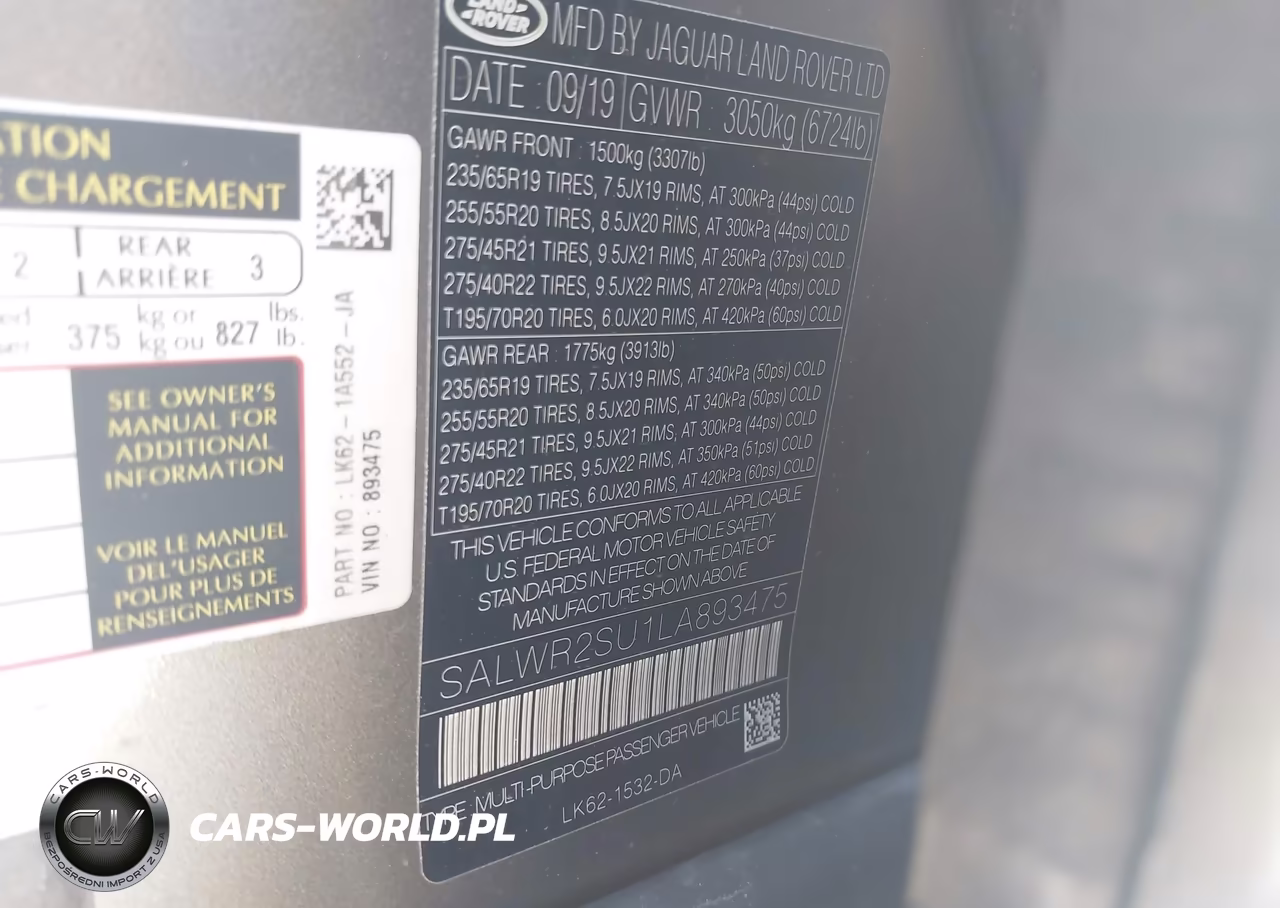 2020 Land Rover Range Rover Sport Hse Mhev VIN:SALWR2SU1LA893475 - 9