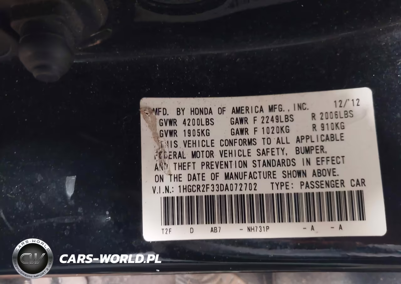 2013 Honda Accord Lx VIN:1HGCR2F33DA072702 - 9